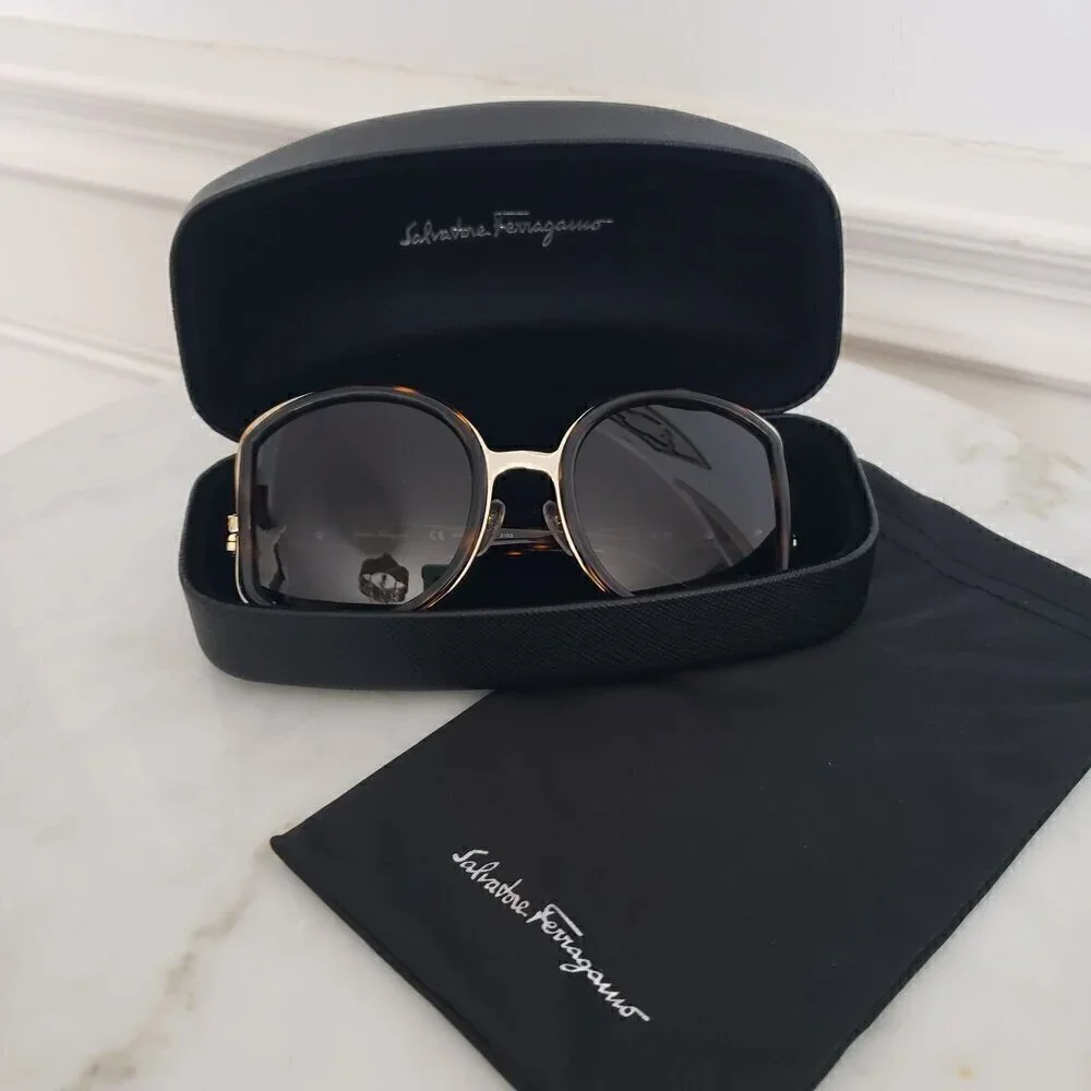 NIB Salvatore Ferragamo Oversize Tortoise Brown Side Cut Out 52mm Sunglasses